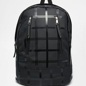 Backpack In Black Grid Print With Front Zip Detail