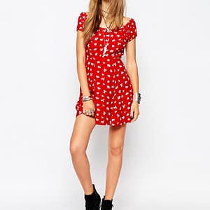 image4xxl-2.jpg Off Shoulder Hippie Dress With Button Front Detail In Ditsy Floral