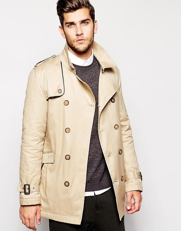 Trench Coat With Belt In Stone