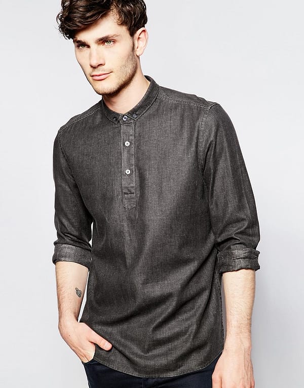 Shirt in Long Sleeve with 3/4 Plackett in Viscose Linen Mix