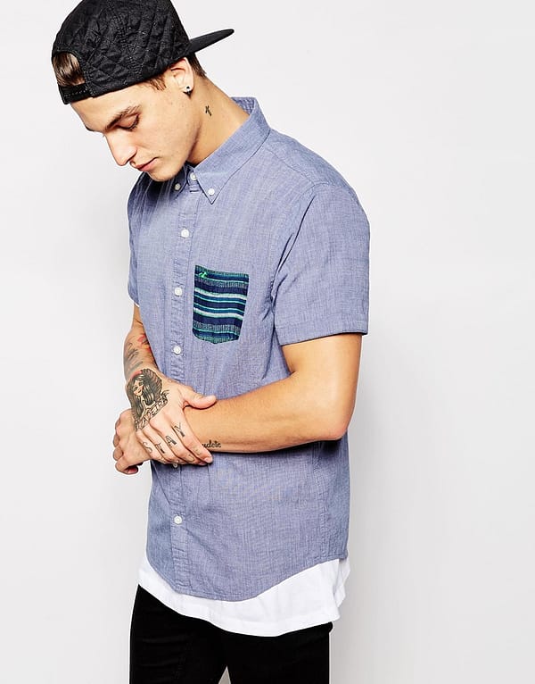 Shirt with Contrast Pocket Short Sleeves
