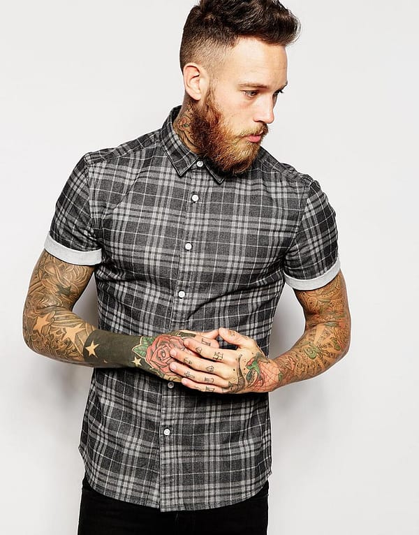 Skinny Check Shirt with Short Sleeves