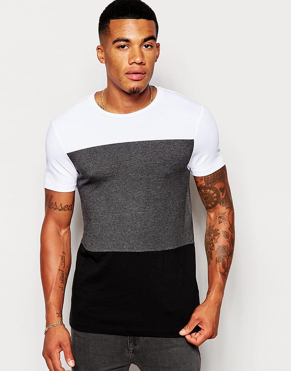 Muscle Fit T-Shirt With Block Stripe In Stretch (Product Variant)