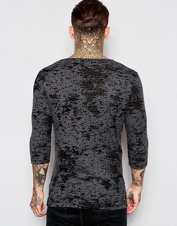 Muscle Fit Long Sleeve T-Shirt With Burn Out Rib Jersey - Image 2