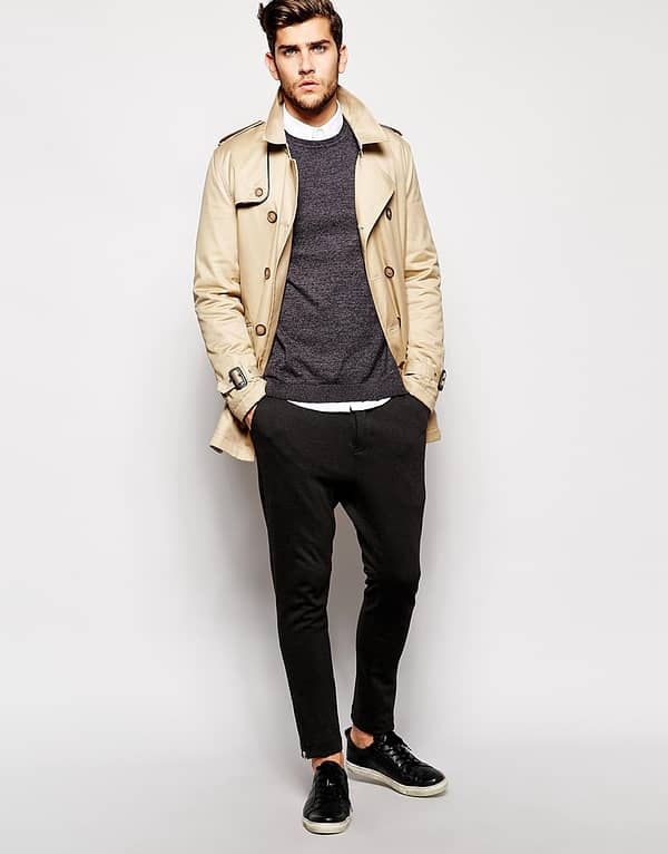 Trench Coat With Belt In Stone - Image 2