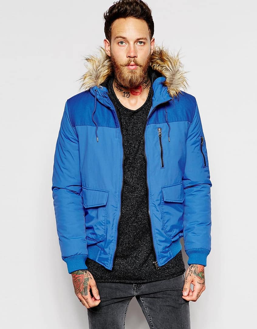 Parka Jacket With Contrast Yoke In Blue