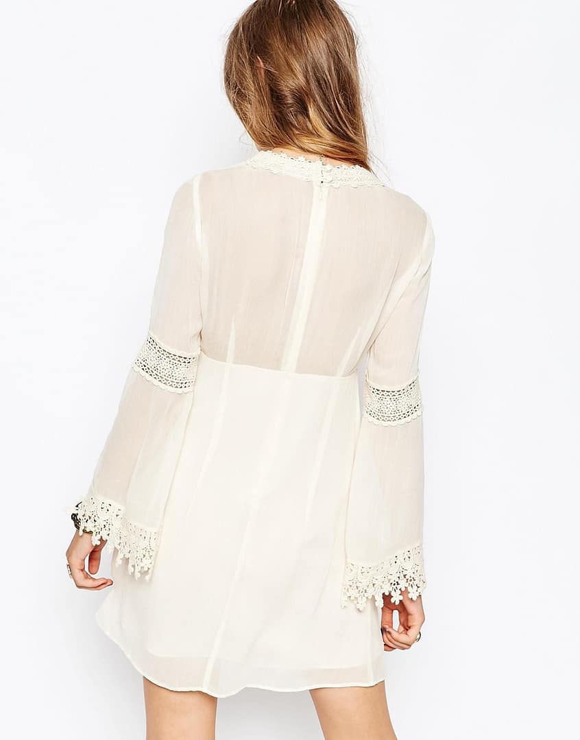 Skater Dress with Lace Inserts and Fluted Sleeve - Image 2