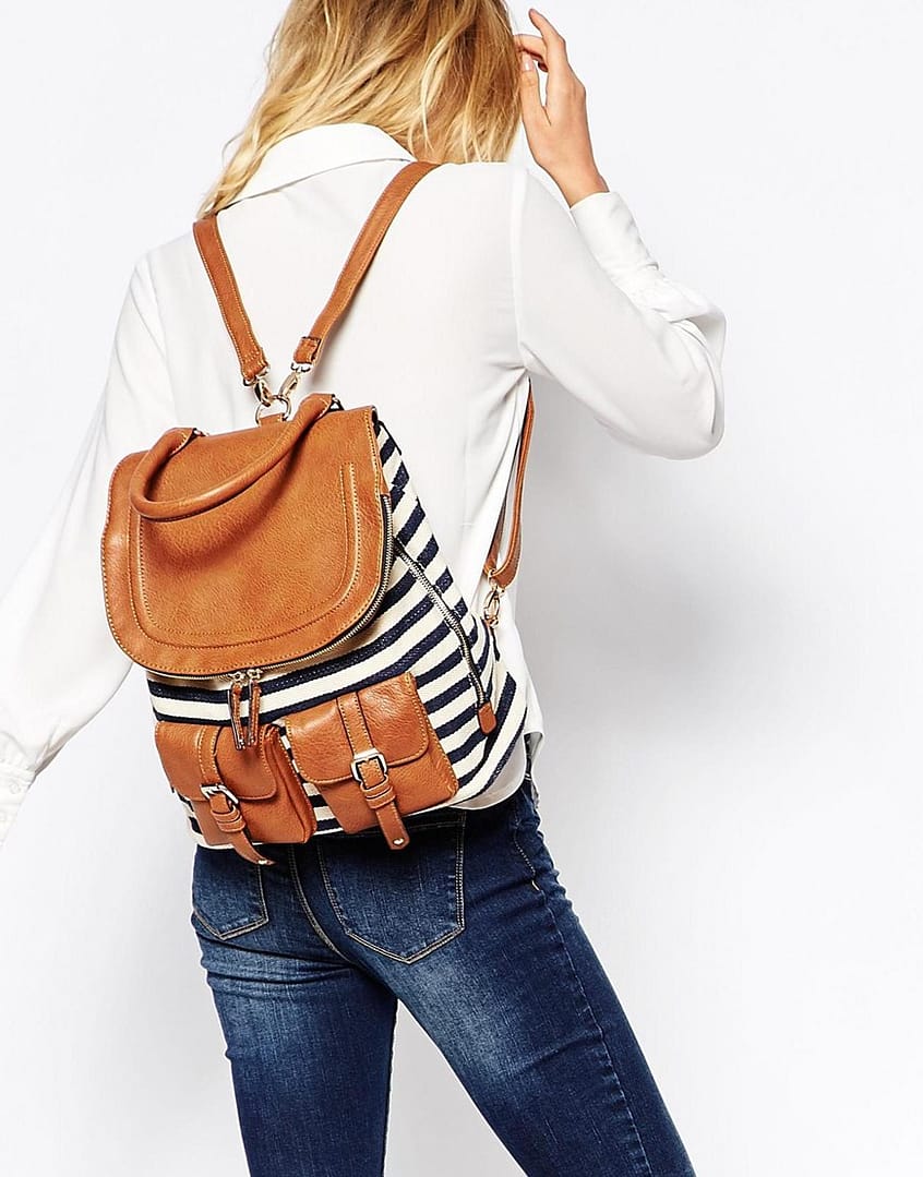 Stripe Backpack with Contrast Tan Detail - Image 2