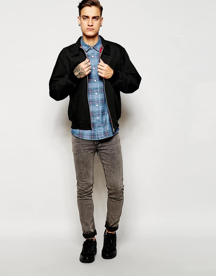Denim Shirt In Check with Short Sleeves - Image 3