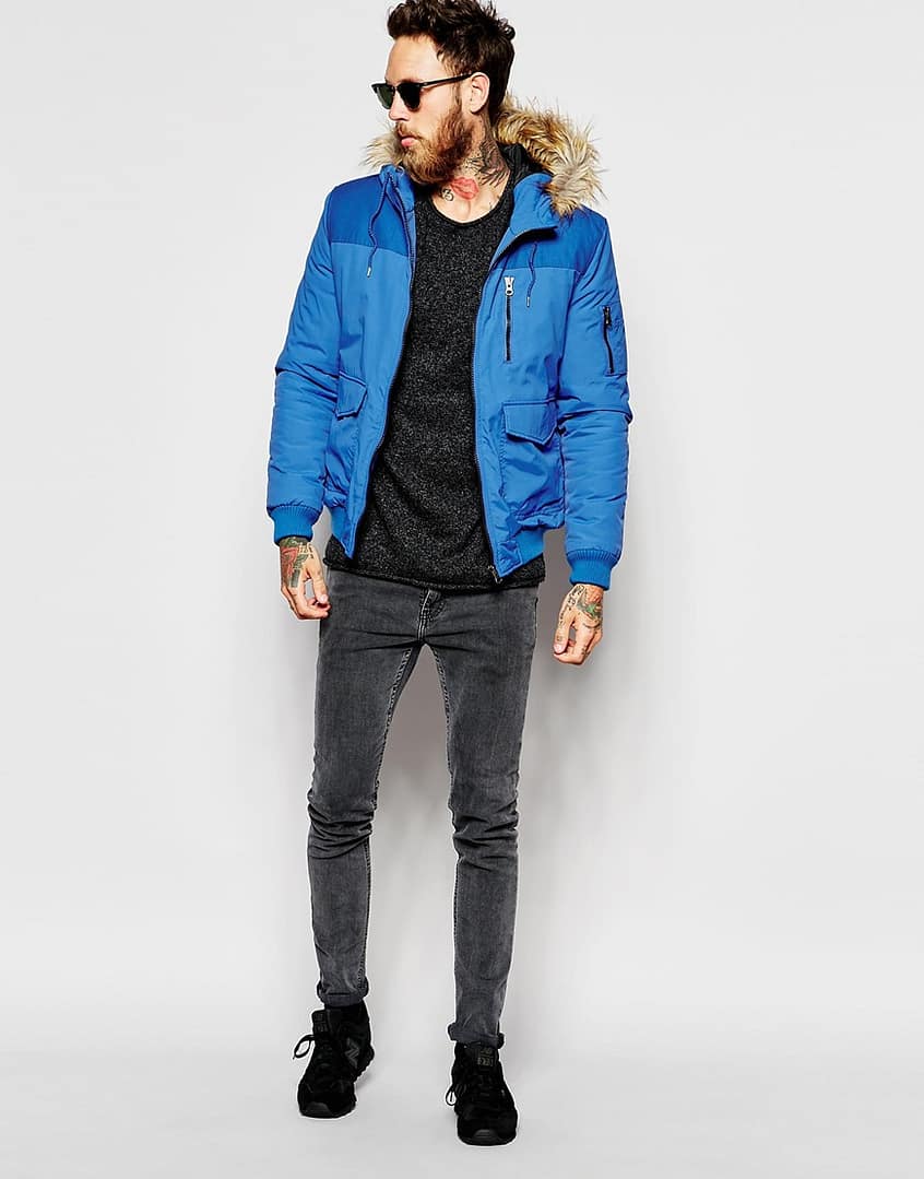 Parka Jacket With Contrast Yoke In Blue - Image 2